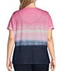 Allison Daley Plus Size Embellished Ombre Print Short Sleeve Keyhole Neck Knit Top, Color:Indigo Ombre Tie Dye - Image 2
