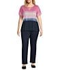 Allison Daley Plus Size Embellished Ombre Print Short Sleeve Keyhole Neck Knit Top, Color:Indigo Ombre Tie Dye - Image 3