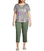 Allison Daley Plus Size Embellished Paisley Patch Print Short Sleeve Keyhole Neck Knit Top, Color:Amethyst Paisley Patch - Image 3