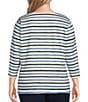 Color:Campanula Stripe - Image 2 - Plus Size Embellished Stripe Print 3/4 Sleeve Crew Neck Knit Top