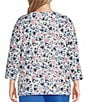Color:Tossed Hearts - Image 2 - Plus Size Embellished Tossed Hearts Print 3/4 Sleeve Crew Neck Knit Top