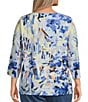 Allison Daley Plus Size Embellished Tropical Villa Print 3/4 Sleeve Crew Neck Knit Top, Color:Tropical Villa - Image 2