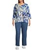 Allison Daley Plus Size Embellished Tropical Villa Print 3/4 Sleeve Crew Neck Knit Top, Color:Tropical Villa - Image 3