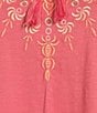 Allison Daley Plus Size Embroidered 3/4 Sleeve Split V-Neck Sweater, Color:Coral Embroidery - Image 4