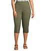 Color:Sage - Image 1 - Plus Size Embroidered Hem Detail Pull-On Straight Capris
