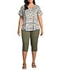Color:Sage - Image 3 - Plus Size Embroidered Hem Detail Pull-On Straight Capris