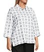 Allison Daley Plus Size Embroidery 3/4 Sleeve Point Collar Button Front Blouse - Image 3