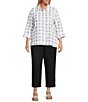 Allison Daley Plus Size Embroidery 3/4 Sleeve Point Collar Button Front Blouse - Image 5