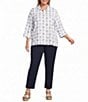 Allison Daley Plus Size Embroidery 3/4 Sleeve Point Collar Button Front Blouse - Image 5