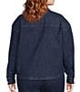 Allison Daley Plus Size Embroidery Detail Long Sleeve Button Front Point Collar Stretch Denim Jacket - Image 2