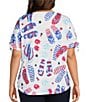 Allison Daley Plus Size Flip Flops Stars And Stripe Print Short Ruched Tie Sleeve Crew Neck Knit Top, Color:True Navy Flip Flops - Image 2