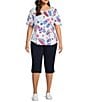 Allison Daley Plus Size Flip Flops Stars And Stripe Print Short Ruched Tie Sleeve Crew Neck Knit Top, Color:True Navy Flip Flops - Image 3