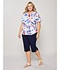 Allison Daley Plus Size Flip Flops Stars And Stripe Print Short Ruched Tie Sleeve Crew Neck Knit Top, Color:True Navy Flip Flops - Image 5