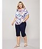 Allison Daley Plus Size Flip Flops Stars And Stripe Print Short Ruched Tie Sleeve Crew Neck Knit Top, Color:True Navy Flip Flops - Image 6