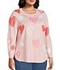 Allison Daley Plus Size Floating Hearts 3/4 Sleeve Crew Neck Curve Hem Sweater, Color:Blush Floating Hearts - Image 3