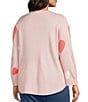 Allison Daley Plus Size Floating Hearts 3/4 Sleeve Crew Neck Curve Hem Sweater, Color:Blush Floating Hearts - Image 4