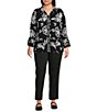 Allison Daley Plus Size Floral Print 3/4 Flounce Sleeve Button Front Point Collar Top - Image 5