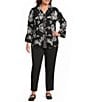 Allison Daley Plus Size Floral Print 3/4 Flounce Sleeve Button Front Point Collar Top - Image 5