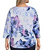 Color:Bloomfield Placement - Image 2 - Plus Size Floral Print 3/4 Sleeve Round Neck Knit Top