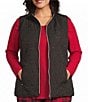 Allison Daley Plus Size Floral Sequin Quilted Sleeveless Two-Way Zip Front Vest - Image 1