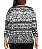 Allison Daley Plus Size Floral Stripe 3/4 Sleeve Keyhole Neck Knit Top, Color:Floral Stripe - Image 2
