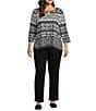 Allison Daley Plus Size Floral Stripe 3/4 Sleeve Keyhole Neck Knit Top, Color:Floral Stripe - Image 3