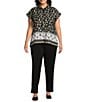 Allison Daley Plus Size Fruit Print Cap Sleeve Point Collar Button-Front Shirt, Color:Black/White Border Fruit Multi - Image 3