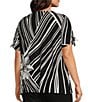 Allison Daley Plus Size Hibiscus Wave Print Short Ruched Tie Sleeve Square Neck Knit Top, Color:Black/White Hibiscus Wave - Image 4