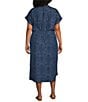 Allison Daley Plus Size Indigo Print Short Sleeve Shirt Midi Dress, Color:Indigo Multi Damask - Image 2