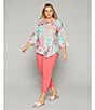 Allison Daley Plus Size Lattice Hem Pull-On Straight Leg Cropped Pants, Color:Sunkissed Coral - Image 5