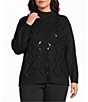 Allison Daley Plus Size Long Sleeve Envelope Neck Rib Trim Sequin Sweater - Image 1