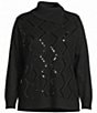 Allison Daley Plus Size Long Sleeve Envelope Neck Rib Trim Sequin Sweater - Image 5