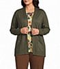 Allison Daley Plus Size Long Sleeve Open-Front Rib Trim Cardigan - Image 1