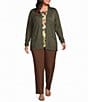 Allison Daley Plus Size Long Sleeve Open-Front Rib Trim Cardigan - Image 3