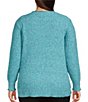 Color:Aqua Mist - Image 2 - Plus Size Metallic Thread Long Sleeve Crew Neck Side Button Sweater