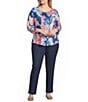 Allison Daley Plus Size Mosaic Floral Print 3/4 Sleeve Scoop Neck Knit Top - Image 3