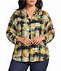Allison Daley Plus Size Multi Check 3/4 Sleeve Button Front Point Collar Blouse - Image 1