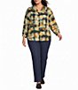 Allison Daley Plus Size Multi Check 3/4 Sleeve Button Front Point Collar Blouse - Image 3