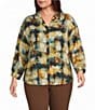 Allison Daley Plus Size Multi Check 3/4 Sleeve Button Front Point Collar Blouse - Image 1