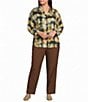 Allison Daley Plus Size Multi Check 3/4 Sleeve Button Front Point Collar Blouse - Image 3