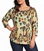 Allison Daley Plus Size Multi Spot 3/4 Sleeve Boat Neck Knit Top - Image 1