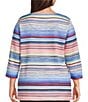 Allison Daley Plus Size Multi Stripe 3/4 Sleeve Crew Neck Scuba Knit Embellished Top, Color:Multi Stripe - Image 2