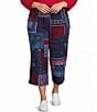 Allison Daley Plus Size Navy Bandana Patchwork Pull-On Crinkle Soft Crop Pants - Image 1