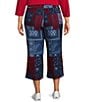 Allison Daley Plus Size Navy Bandana Patchwork Pull-On Crinkle Soft Crop Pants - Image 2