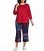 Allison Daley Plus Size Navy Bandana Patchwork Pull-On Crinkle Soft Crop Pants - Image 3