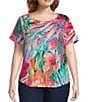 Color:Parrot Tropical - Image 1 - Plus Size Parrot Tropical Print Short Sleeve Crew Neck Art Tee Shirt