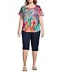 Color:Parrot Tropical - Image 3 - Plus Size Parrot Tropical Print Short Sleeve Crew Neck Art Tee Shirt