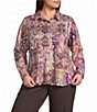 Allison Daley Plus Size Patchwork Long Sleeve Point Collar Button Front Top - Image 1