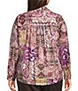 Allison Daley Plus Size Patchwork Long Sleeve Point Collar Button Front Top - Image 2