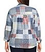Allison Daley Plus Size Patchwork Print 3/4 Sleeve Point Collar Button Front Shirt - Image 2
